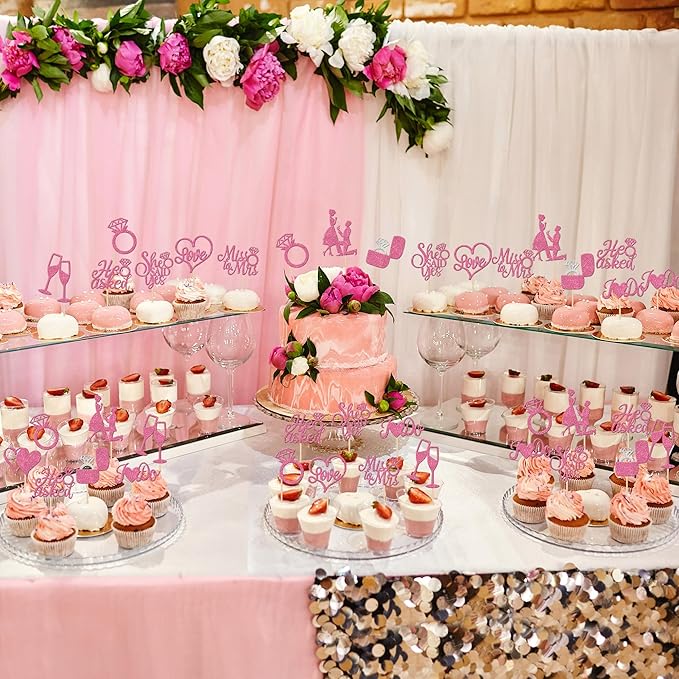 30 PCS He Asked She Said Yes Cupcake Toppers Glitter Engagement Cupcake Toppers - Image 6