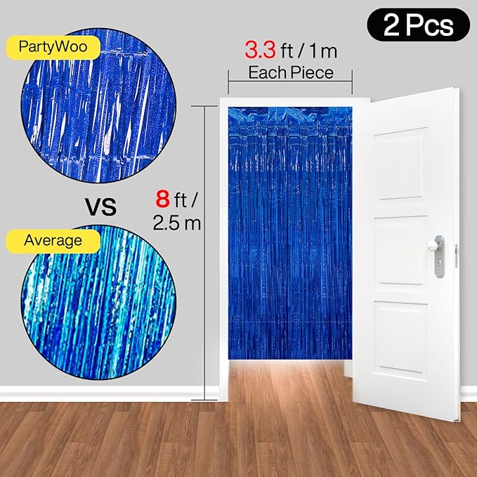 PartyWoo 2 pcs Royal Blue Foil Fringe Curtain, Metallic Foil Tinsel Fringe - Image 6