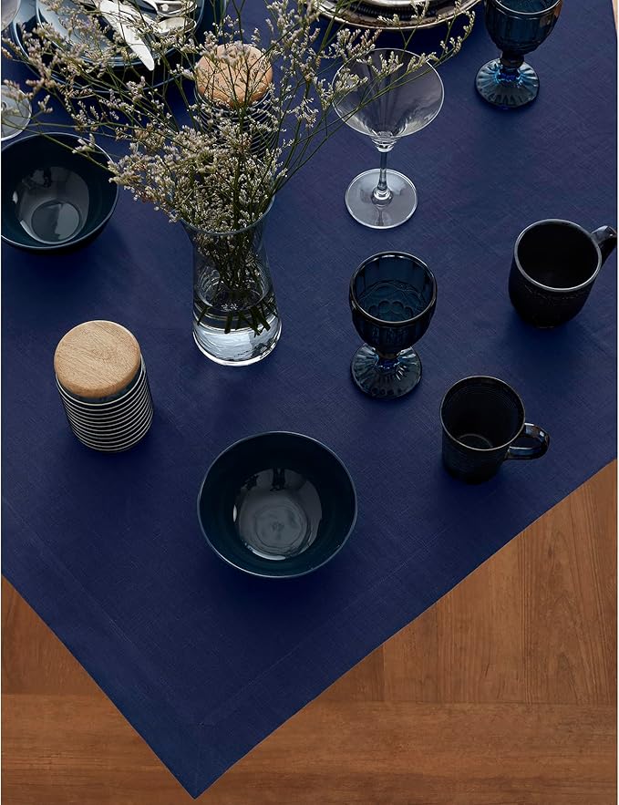Solino Home Navy Blue Linen Tablecloth 52 x 52 Inch - Image 4
