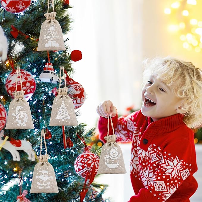 CCINEE 36pcs Christmas Burlap Bags, 4×6 Inch Drawstring Christmas Burlap Goody - Image 6