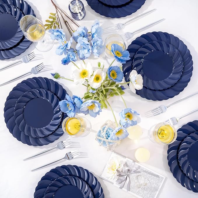 U-QE 60 Pcs Blue Plastic Plates - Image 2
