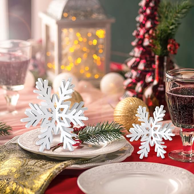 Bucherry 12 Pcs Wooden Snowflake Table Decor 3D Snowflake Tabletop Signs and - Image 3