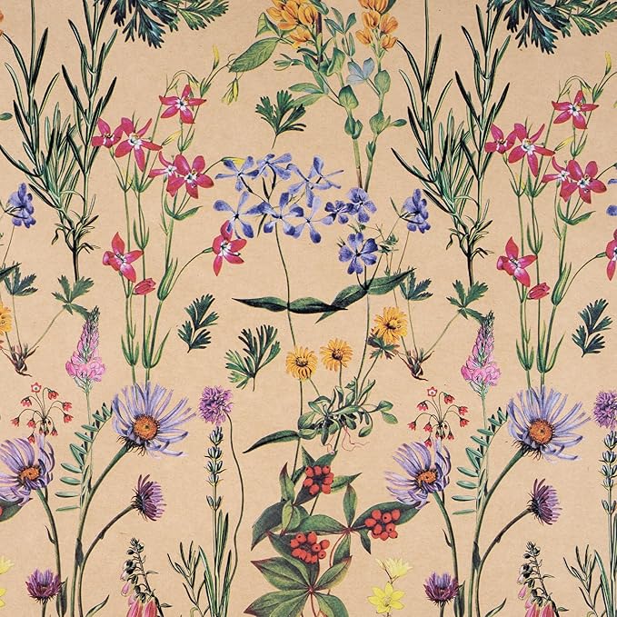 RUSPEPA 30" X 100' Wildflower Floral Wrapping Paper Large Kraft Paper Roll - Image 2