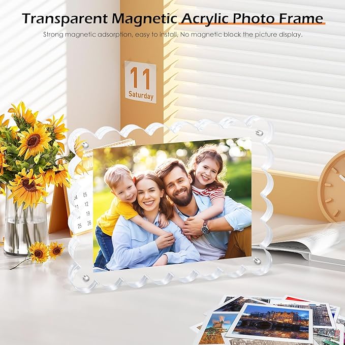 Magnetic Photo Frame 6×8Inch -3Pack Acrylic Scalloped Glass Frames, 12+12mm - Image 4
