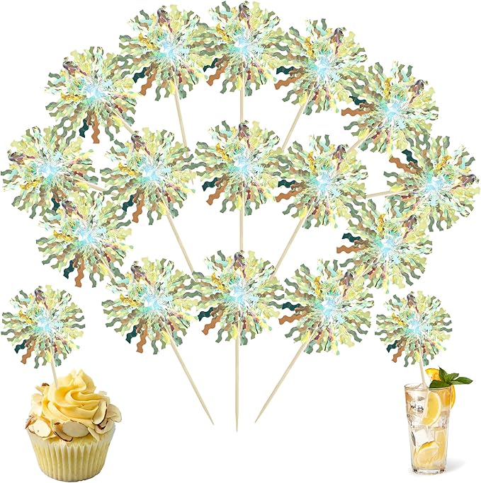 Ephlyn 30Pcs Foil Firework Cupcake Toppers Sparkle Tinsel Cupcake Picks by Ephlyn