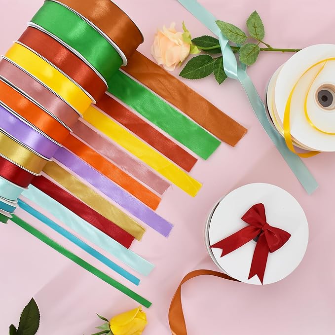TONIFUL 1 Inch x 100yds Copper Brown Satin Ribbon, Thin Solid Color Satin Ribbon - Image 3