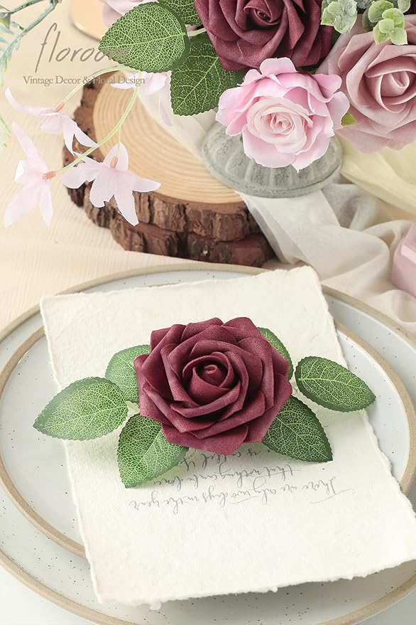 Floroom Artificial Flowers 25pcs Real Looking Cinnamon Rose & Shabby Pink Foam - Image 6