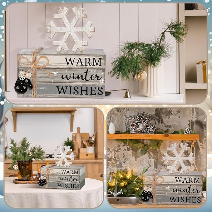 4 Pcs Winter Christmas Decor Winter Table Decorations Christmas Tiered Tray - Image 5