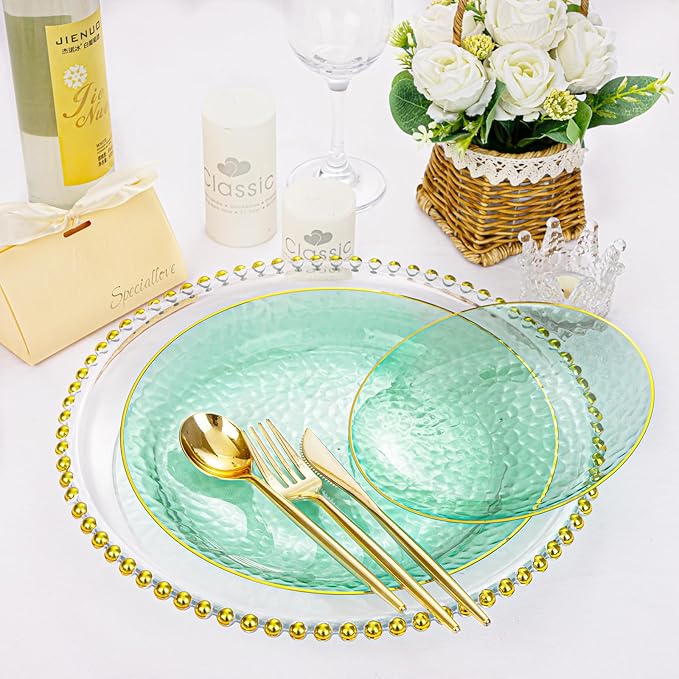 Rubtlamp 60 Pieces Green Gold Plastic Plates - Image 4