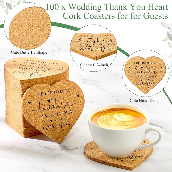 Uiifan 100 Set Wedding Favors for Guest Coaster Gifts Bulk Heart Shaped - Image 2