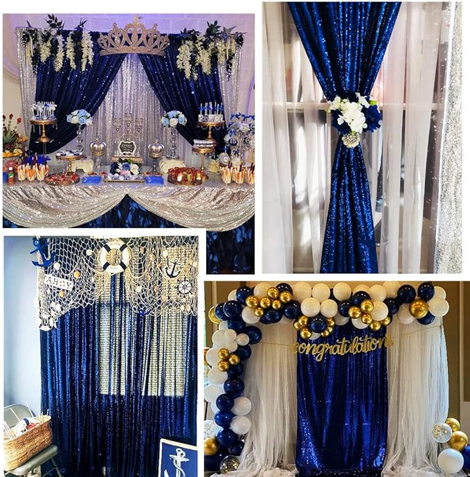 Poise3EHome 6FT x 8FT Navy Blue Sequin Photography Backdrop Curtain - Image 2