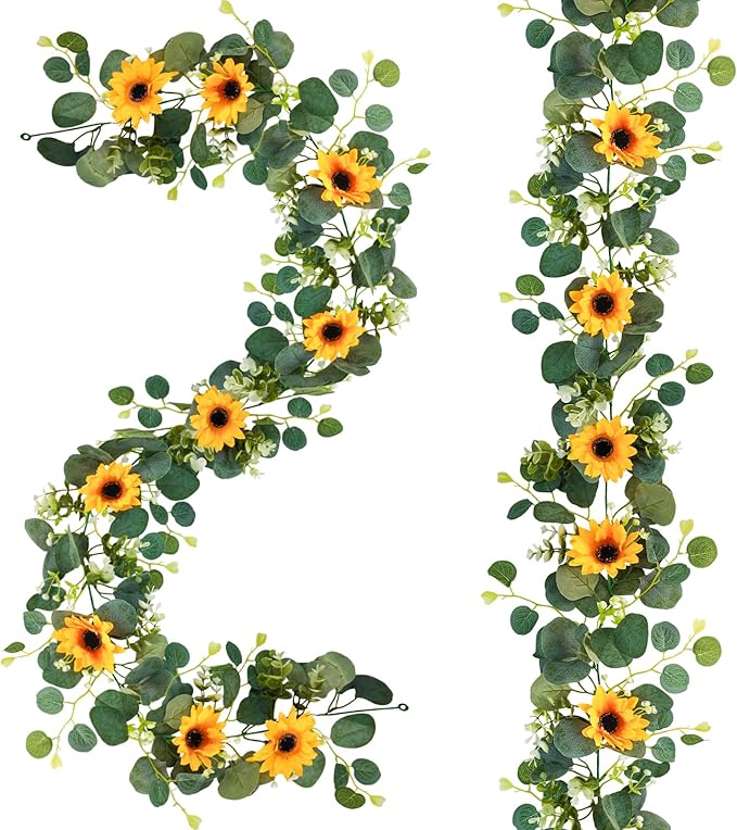 Uieke 2 Pack Artificial Sunflower Garland, 6ft/Strand Silk Sunflowers Hanging by Uieke
