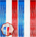 2 Pack Red White and Blue Foil Fringe Backdrop Curtains, Tinsel Streamers Party by Voircoloria