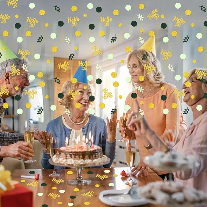 300PC Gold Glitter and Sage Green Happy 50th Birthday Decorations - Image 4