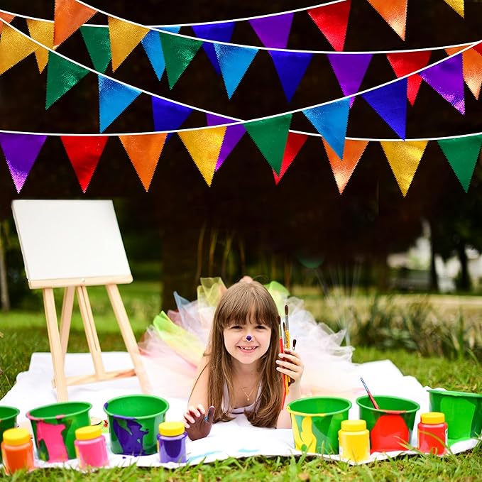 Rainbow Party Decorations Colorful Metallic Fabric Triangle Pennant Banner Flag - Image 4