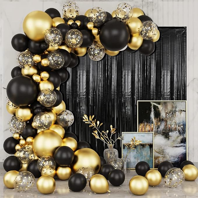 Crosize 4 Pack 3.3 x 9.9 ft Black Foil Fringe Backdrop Curtain, Streamer - Image 5