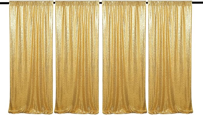 JYFLZQ Gold Sequin Backdrop Curtains 2ft x 8ft 4 Panel Glitter Photo Booth by JYFLZQ