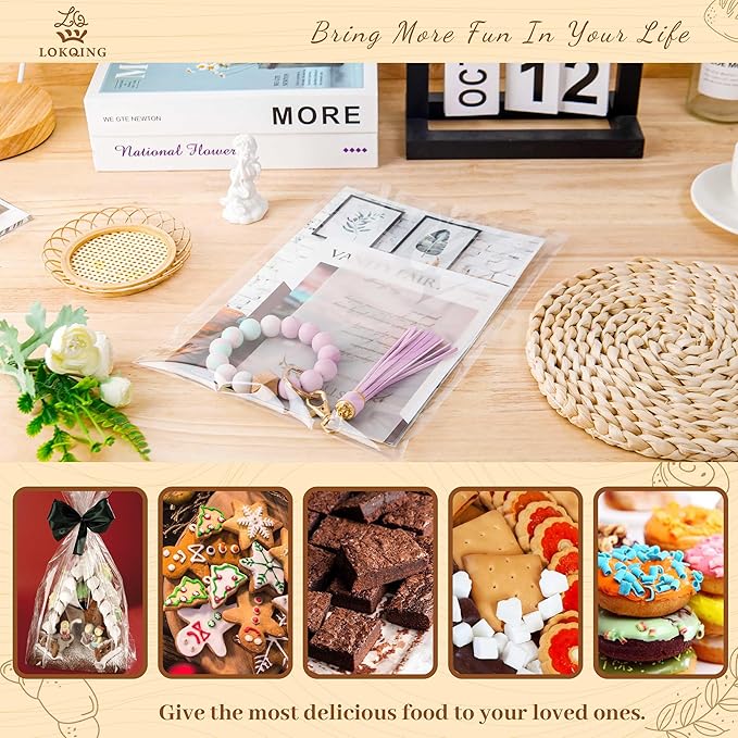 LOKIQNG Cellophane Bags Plastic Gift Bag Clear Cookie Treat Bags - Image 5