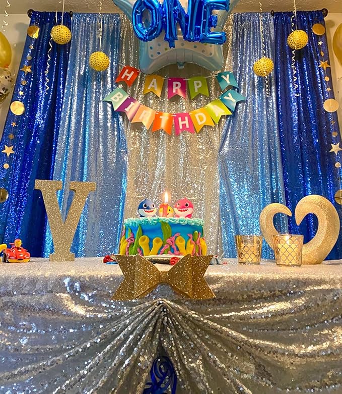 Poise3EHome Baby Blue Sequin Backdrop Curtains, 4 Panels 2FTx8FT Glitter - Image 7