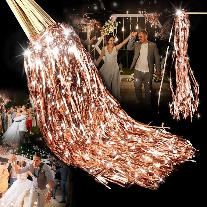 100 Pcs Lighted Wedding Wands LED Tinsel Wands Light up Streamers Sparklers by Simgoing