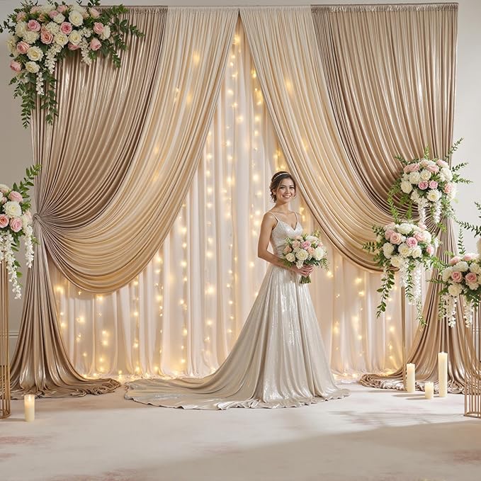 30x10 ft Wrinkle Free Champagne Sequin Backdrop Curtain - Image 3