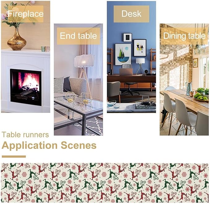 Christmas Table Runner, Christmas Plaid Deer Print Farmhouse Table Cloth - Image 6