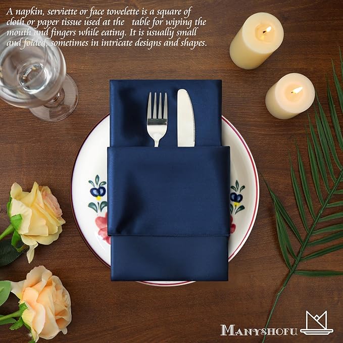 Manyshofu 50 Pieces Navy Blue Satin Napkins - Image 5