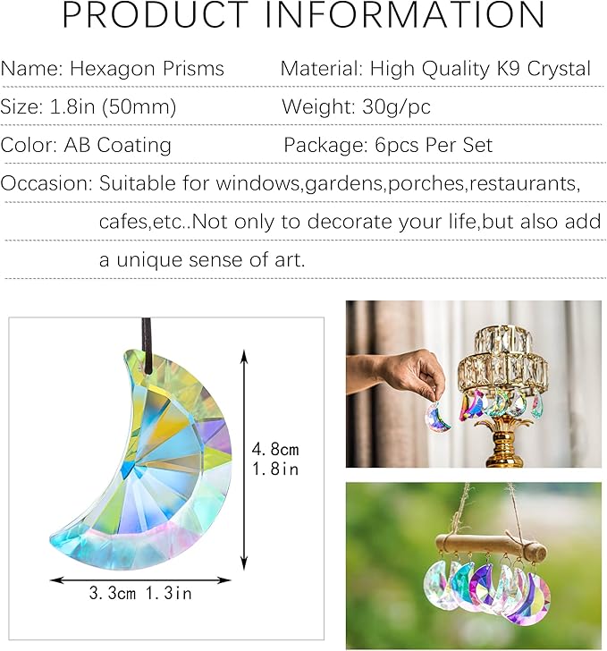 6pcs Colorful Crystal Faceted Half Moon Prisms Chandelier Lamp Lighting Drops - Image 2