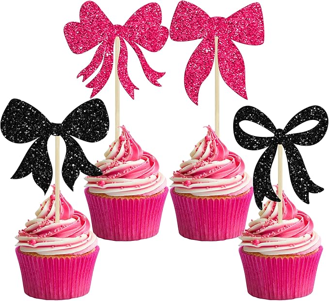 Gyufise 36Pcs Bow Cupcake Toppers Glitter Bowknot Cupcake Picks Bow Tie by Gyufise