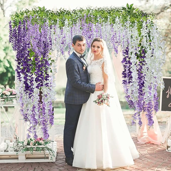 12 Pack Purple Wisteria Hanging Flowers Garland, 3.77 Feet Artificial Flower - Image 3