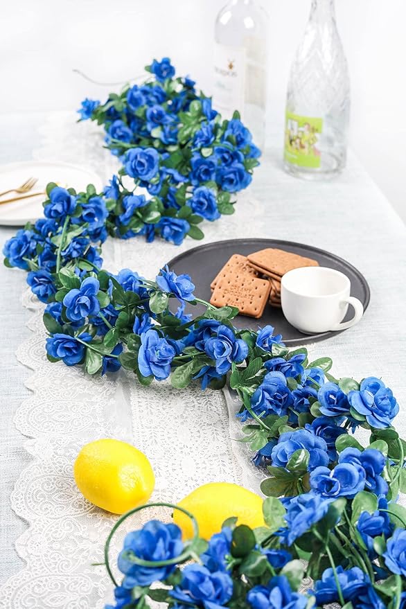 Miracliy 5Pcs 41FT Blue Flower Garland Artificial Rose Arch Vines Fake Spring - Image 6