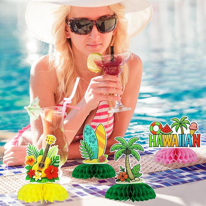12Pcs Summer Honeycomb Hawaii Table Centerpieces Luau Aloha Table Toppers Tiki - Image 7
