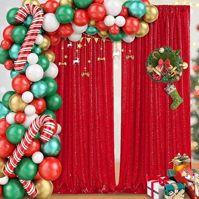 Sparkly Backdrop Curtains 6 Pcs 2ftx8ft Red Curtains Birthday Party Backdrop - Image 2