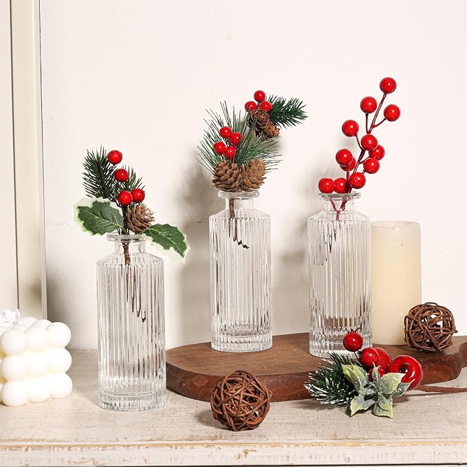ComSaf Glass Bud Vases Set of 3, Small Flower Vases in Bulk, Mini Ribbed Vases - Image 8