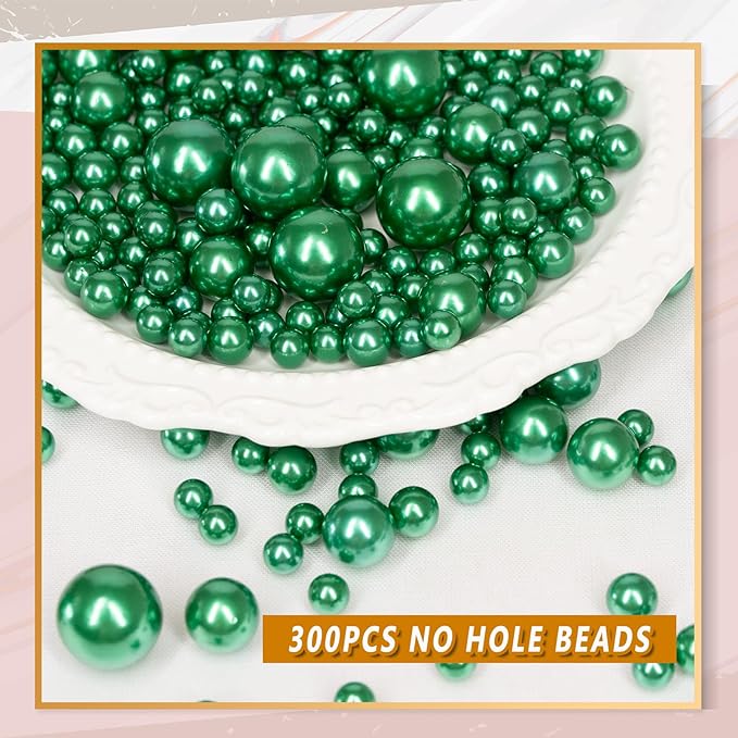 300Pcs Vase Filler Green No Hole Faux Pearl Beads - Image 3
