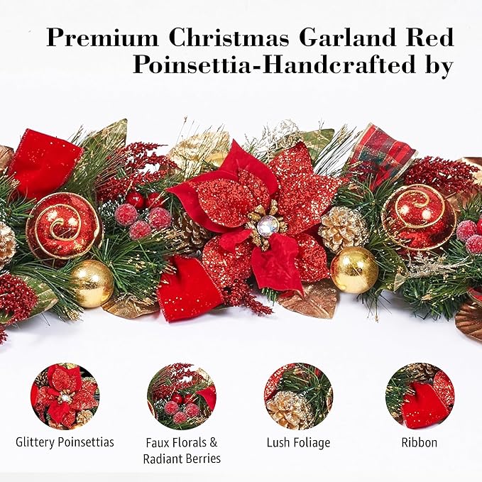 5 ft Christmas Garland for Mantle Unlit Garland for Stairs Railing, for Table - Image 4