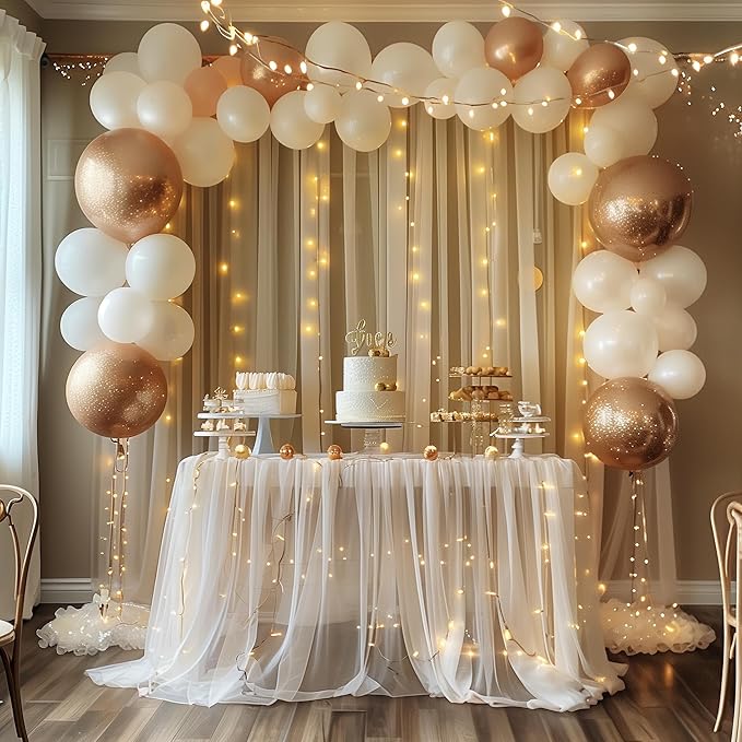 Fomcet Tulle Backdrop Curtains Champagne 30FT X 8FT Tulle Curtains - Image 7