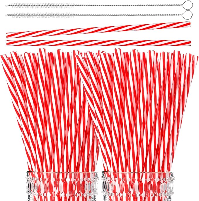 Vesici 9 Inch Plastic Striped Straws Reusable by Vesici
