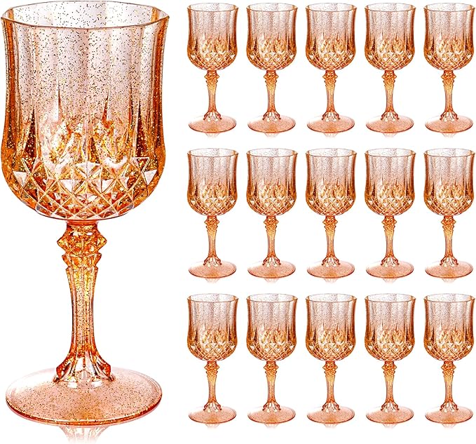 Ciaell 24PCS Rose Gold with Glitter Plastic Wine Glasses - 7 Oz Vintage by Ciaell