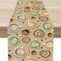 Coffee Theme Table Runner, Farmhouse Retro Brown Coffee Cup Tea Party Rustic by Unknown