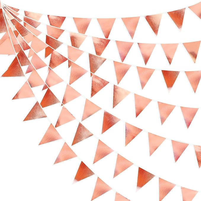 Rose Gold Party Decorations Metallic Fabric Triangle Pennant Banner Blush Pink by pinkblume