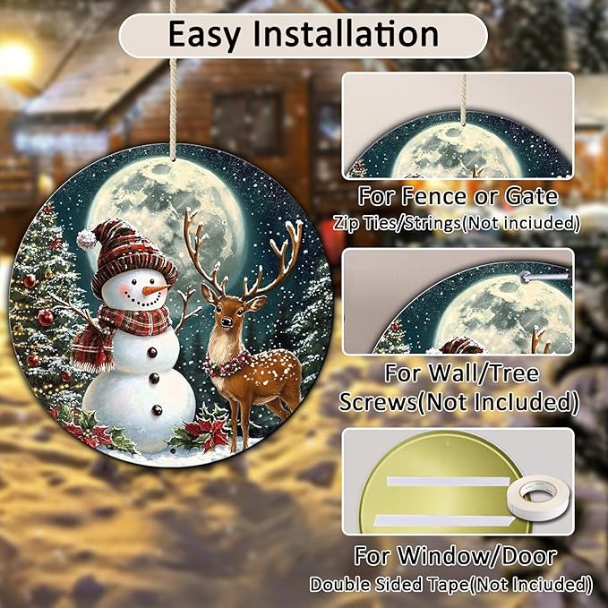 Christmas Snowman Decor Round Metal Tin Sign Christmas Deer Vintage Tin Sign - Image 3