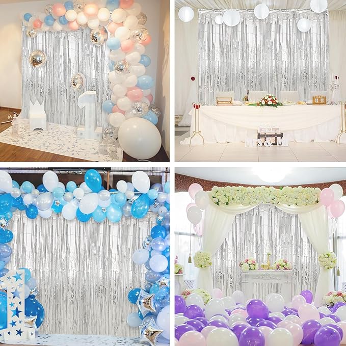Crosize 8 Pack 3.3 x 9.9 ft Sliver Foil Fringe Curtains Party Decorations - Image 7