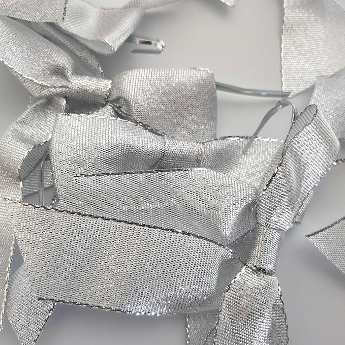 50pcs 3-1/2" Metallic Silver Glitter Ribbon Bows - Image 8