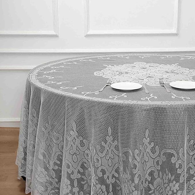 Tableclothsfactory 120" Ivory Premium Lace Round Tablecloth - Image 5