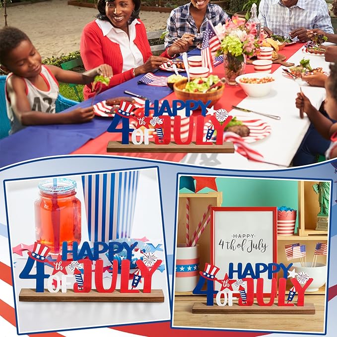 Happy 4th of July/Patriotic Metal Sign Rustic Table Decor Holiday Tiered Tray - Image 6