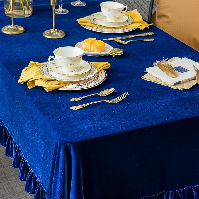 Velvet Tablecloth Luxurious Solid Rectangle Table Cloth, Oblong Retro Farmhouse - Image 7