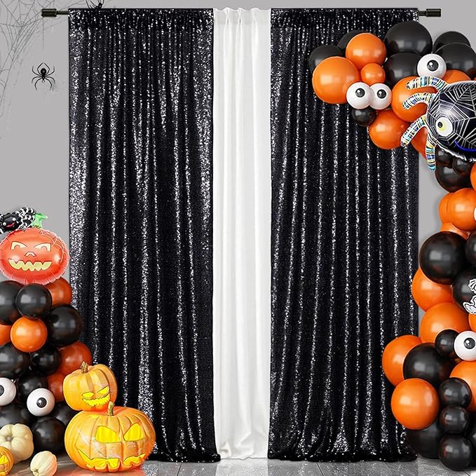 Eternal Beauty Sequin Backdrop Curtains, 2x8 Ft-2 Panels Black Back Drop - Image 2