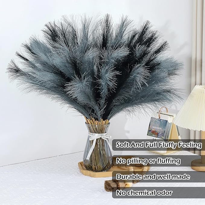 60 Pcs Pampas Grass Decor 21.7 Inch Faux Light Grey and Dark Grey Pampas Grass - Image 3