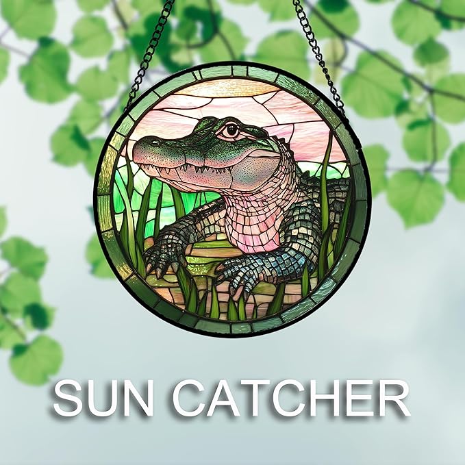 Stained Glass Window Hanging 4 Pcs Set Cute Animal Large 11.8"- Green Plant - Image 5